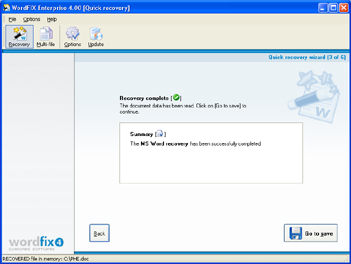 Screenshot of WordFIX Data Recovery