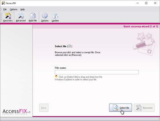 Click the “Select file” button at the bottom of the screen.