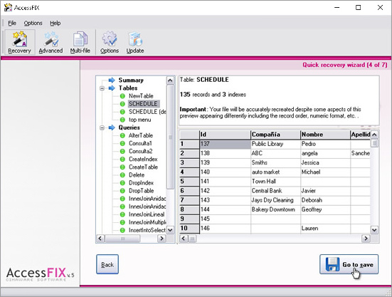 Click on the names of the tables to view.