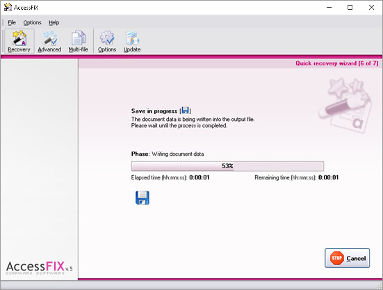 AccessFIX is saving the recovered file.