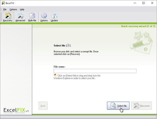 Click the “Select file” button at the bottom of the screen.