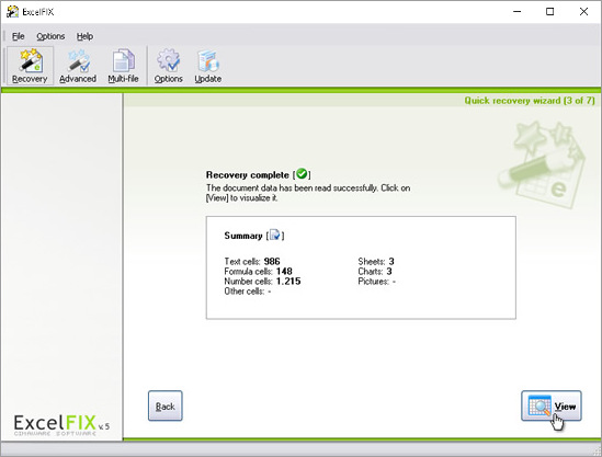 Click on “View” to see the recovered spreadsheet.
