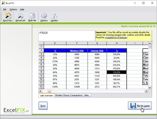 Click on the cells to see recovered formulas.