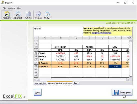 Click on the cells to see recovered formulas.