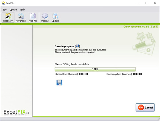 ExcelFIX is saving the recovered file.