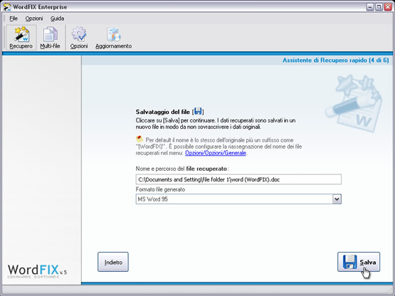 Visualizzare il percorso del file recuperato e cliccare su “Salva”.
