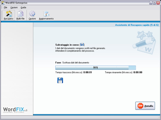 WordFIX sta salvando il file recuperato.