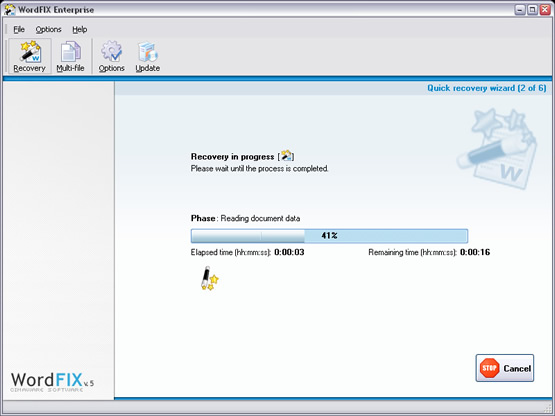 WordFIX is recovering the file.