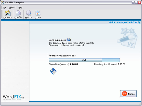 WordFIX is saving the recovered file.