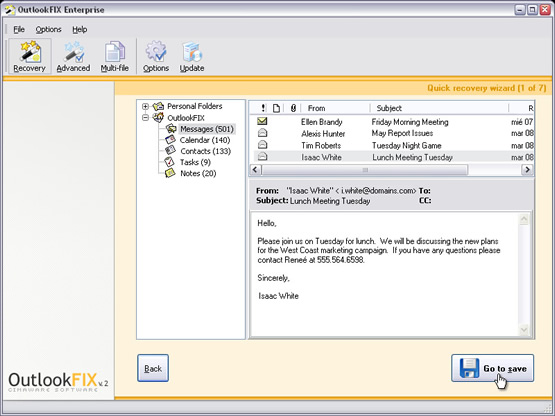 Click on Messages to see the recovered emails.