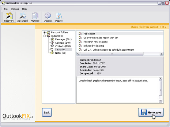 Click on Tasks to see the recovered task items.