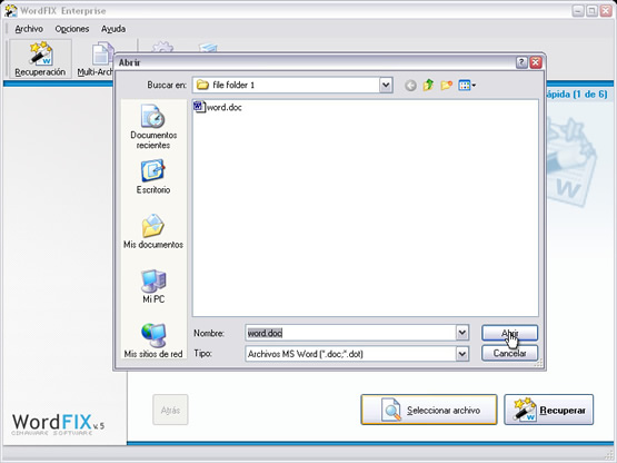 Utilice el Explorador de Windows para localizar el archivo dañado y haga click en “Abrir archivo