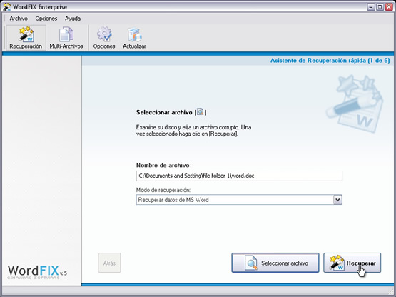 Haga click en “Recuperar